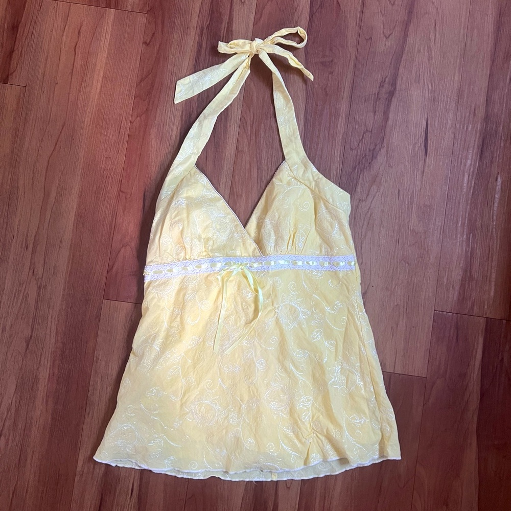 Y2K Embroidered Halter Top with Built-In Bra